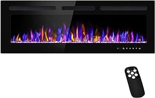 50" Electric Fireplace Wall Mounted and Recessed with Remote Control, 750/1500W Ultra-Thin Wall Fireplace Heater W/Timer Adjustable Flame Color and Brightness, Log Set & Crystal Options