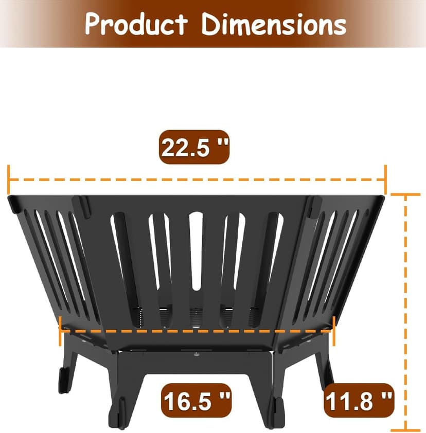 22.5 Inch Portable Plug Fire Pit for Camping, Detachable Outdoor Wood Burning Firepit with Carrying Bag for Outside Patio Heating, Picnic, Bonfire and BBQ, Vertical Hollow Style
