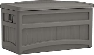 Suncast 73 Gallon Indoor/Outdoor Medium Deck Storage Box, 46"L x 23.62"W x 25.5"H, Stoney