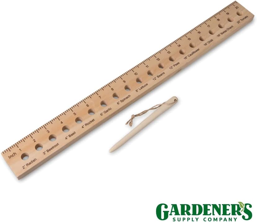 Gardener's Supply Company Planting Ruler and Dibber | Wooden Plant Seed Spacing for Outdoor Raised Bed Gardening and Vegetable Gardens | 20-1/2"L and is 2"W x 1/2" Thick