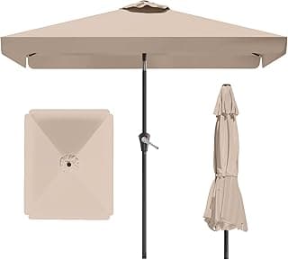 6.5 * 10FT Rectangular Patio Umbrella Table Market Umbrella w/Tilt and Crank Outdoor Umbrellas for Garden, Deck, Backyard, Pool and Beach, Beige