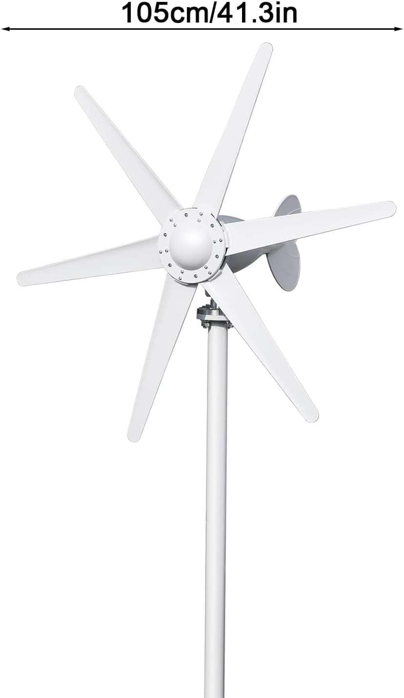 800W Wind Turbine Generator Kit, 6-Blade 12V/24V Wind Energy System, Durable Electromagnetic Power Generator for Home, RV, and Off-Grid Use White