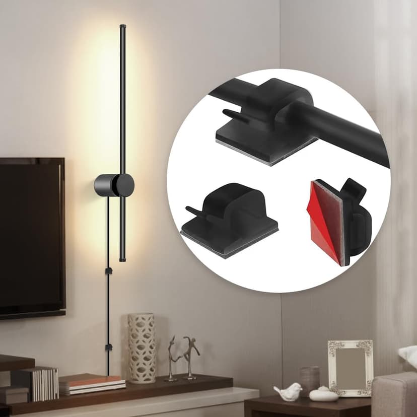 Wall Sconces Set of Two with Remote, Stepless Colors 3000K-6500K & Stepless Dimming, Hardwire or Plug-in, 180° Rotate, LED Black Plug in Wall Sconces with Timer & Night Light, 23.6 Inches