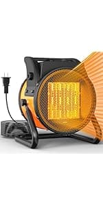 Outdoor Heaters for Patio, 1500W Portable Garage Heater with Overheat Protection & 3S Fast Heating, Non-Slip Cushion, Electric Space Heater for Patio, Garage, Greenhouse, Bedroom, Black