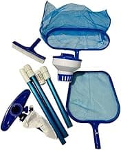 FibroPool Above Ground Swimming Pool Maintenance Kit - Telescoping Pole, Leaf Rake, Vacuum, Brush, Floating Chlorinator, Leaf Net and Test Strips