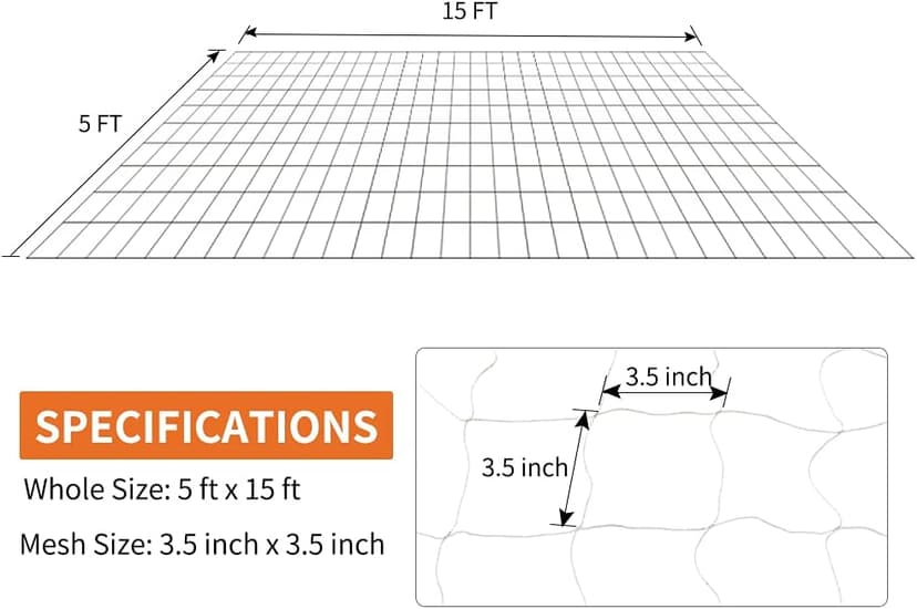 Tcamp Heavy-Duty Polyester Garden Trellis Netting Plant Climbing Net for Growing Vines Plants Vegetables Fruits Flowers, White Grow Tent (4.9Ft x15Ft, 3.5" Opening Mesh, 1 Pack Plant Net)