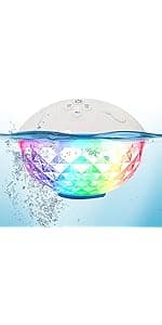 Blufree Floating Pool Speakers with Colorful Lights, Bluetooth Wireless Pool Speaker Floatable IP68 Waterproof, Built-in Mic & Crystal Clear Sound Bluetooth Hot Tub Speaker for Pool Party Outdoors
