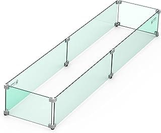 Skyflame Fire Pit Table Glass Wind Guard - 54" x 12", Thick Linear Heat-Resistant Tempered Glass Flame Shields with Hard Aluminum Corner Brackets and Rubber Feet for Propane, Gas, Outdoor