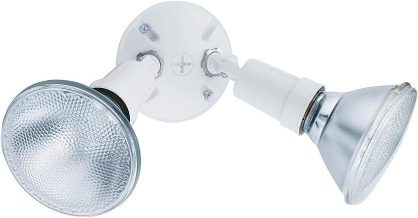 Lithonia Lighting Outdoor Flood Light Fixture, Adjustable Twin Par Flood Light Holder for Safety and Security, 120 Volts, Uses 2 Lamps Up to 150W (Not Included), White (OFTH 300PR 120 WH M12)