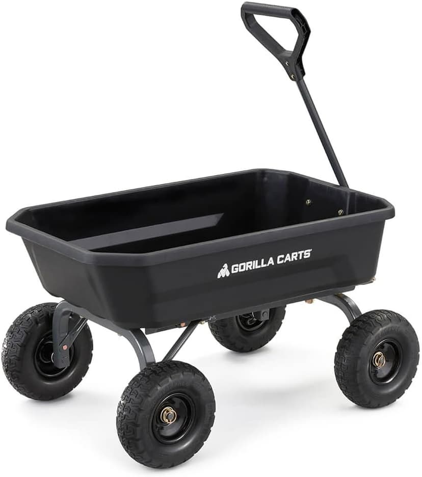 Gorilla Carts Heavy-Duty Dump Cart, Patented Quick-Release Dumping, Steel Frame, 600 lb Capacity, No-Flat 10-Inch Tires, Utility Wagon for Garden, Yard, Beach