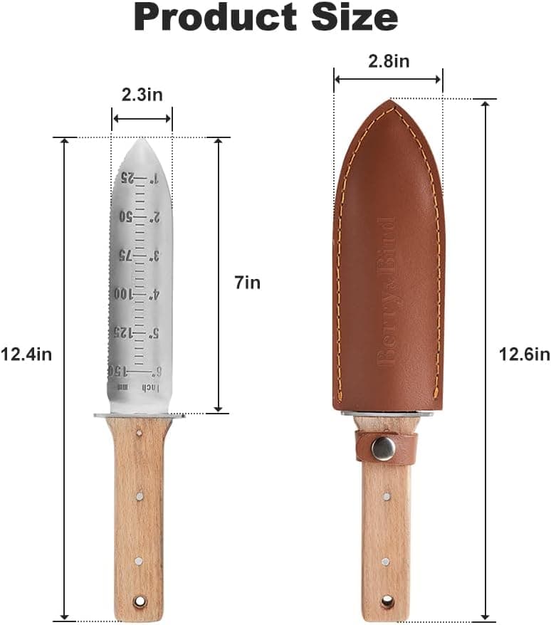 Hori Hori Garden Knife with Leather Sheath, Premium Gardening Soil Knife with 6" Stainless Steel Double Edge Sharp Blade, Japanese Gardening Tool for Weeding, Digging, Cutting & Planting