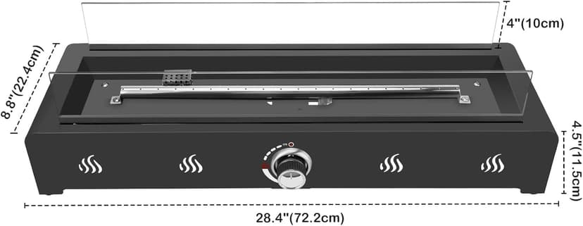 Onlyfire 28'' Tabletop Fire Pit Table, Propane Gas Firepit with Bottom Air Intake, Glass Wind Guard and Lava Rock, Outdoor Rectangular Smokeless Fireplace