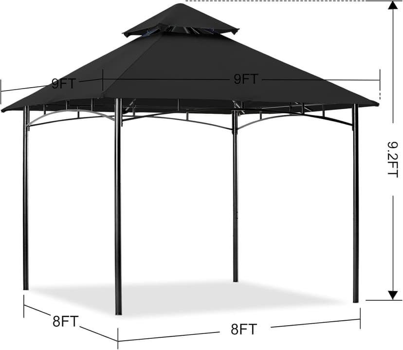 MASTERCANOPY Outdoor Garden Gazebo for Patios with Stable Steel Farme(9x9, Black)