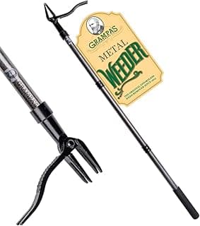Grampa's Metal Weeder - Stand Up Weed Puller Tool with Steel Long Handle - Made with All Steel Handle & 4-Claw Steel Head - Easily Remove Weeds Without Bending, Pulling, or Kneeling (Black)