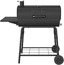 Nexgrill Premium 29" Charcoal Grill with Side Shelf, 552 SQ In Cooking Space, Adjustable Charcoal Tray, Chimney Air Vent, Warming Rack, Barrel Smoker Grill for Camping, Picnics, and More - 810-0029C