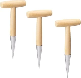 3 PCS 11 Inch Hand Dibber with Wooden Handle - Hand Held Bulb Planter, Essential Dibber Gardening Tool for Planting and Bulb Transplanting