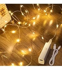 Lipstick Rechargeable Fairy Lights, 1 Pack Twinkle Lights Battery Operated, Mini Indoor LED String Lights with Timer for Vine, Bedroom, Christmas, Parties, Wedding, Decoration (10M/33FT Warm White)