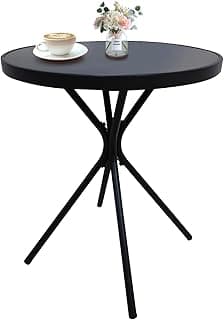 Small Outdoor Patio Side Table, Metal Bistro Table Round with Tempered Glass Tabletop, Compact Coffee Desk, Weather Resistant Portable End Table, Black