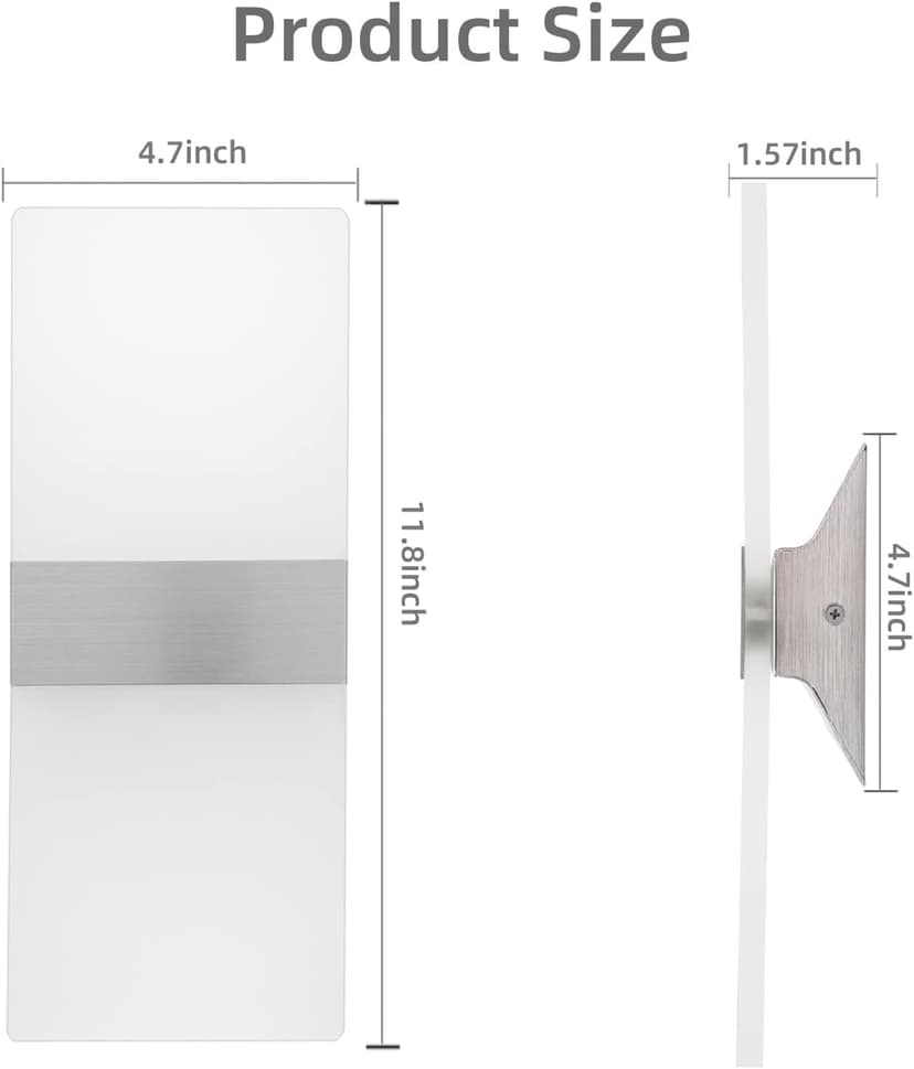 KICAAO Modern Wall Sconces Set of Two, Led Wall Light 10w, 6000k White Light Up Downlight, Hardwired Acrylic Wall Light Lighting, Suitable for Living Room Corridor Bedside (Cool White 6000K 2Pack)