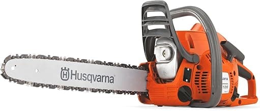 Husqvarna 120 Mark III Gas Chainsaw, 38-cc, 2-Cycle X-Torq Engine, 16 Inch Chainsaw with Automatic Oiler, For Wood Cutting and Tree Pruning, 970739616