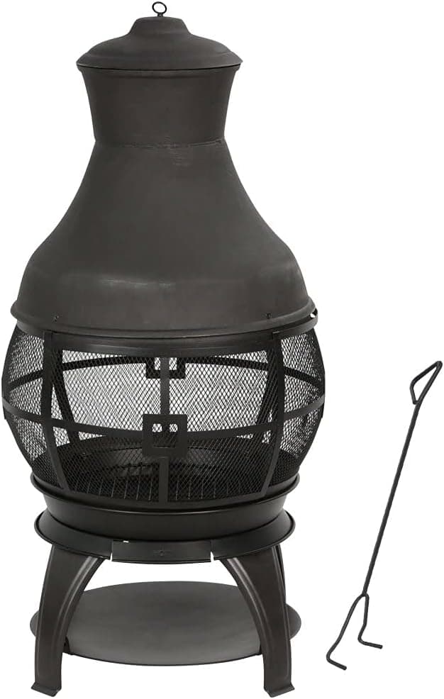 BALI OUTDOORS Wood Burning Fire Pits Chimenea Outdoor Fireplace Wooden Firepit, Brown-Black