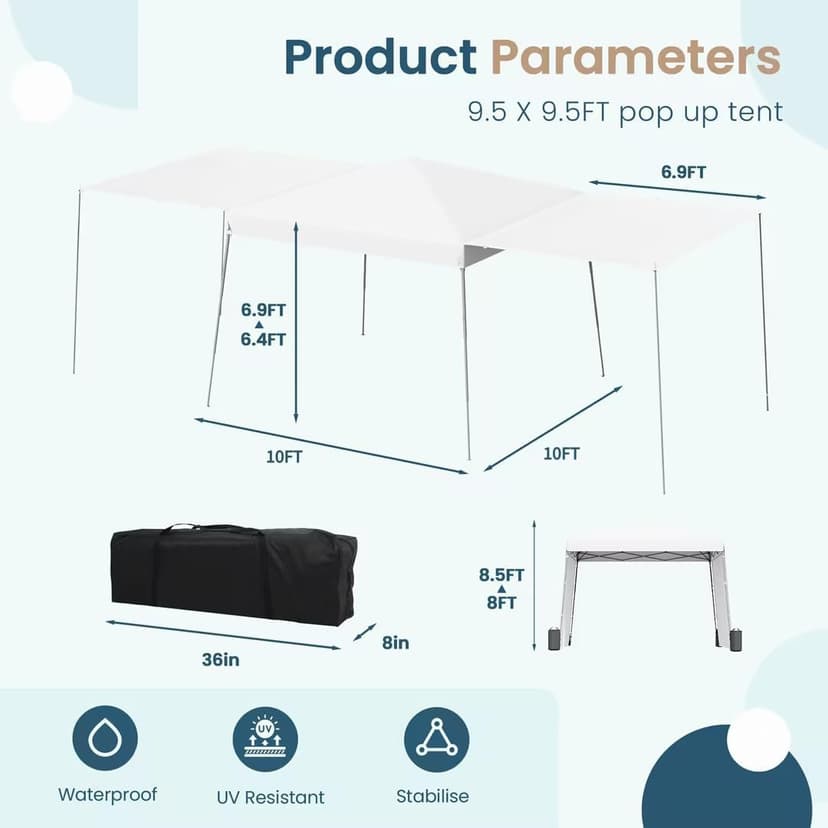 EROMMY 10'x10' Pop Up Canopy Tent with Convertible Sidewalls to Awnings, Easy Setup Outdoor Beach Tent, Portable Sun Shelter for Events, Parties and Camping, White