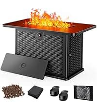 AMADA HOMEFURNISHING 19″ Propane Fire Pit with Grill Grate, 58,000 BTU, Folding Legs, Propane Tank Holder, Cover, and Carry Strap, No Ignition Needed, Easy Flame Adjustment, CSA-Certified, Portable