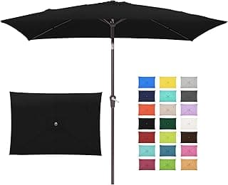 JEAREY 6.5x10 ft Rectangular Patio Umbrellas Outdoor Market Umbrella with Push Button Tilt and Crank, Rectangle Table Umbrella 6 Sturdy Ribs UV Protection for Pool Garden Backyard Deck, Black