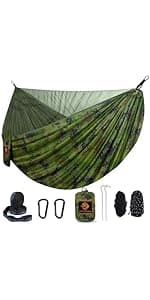 Camping Hammock with Net,Travel Portable Lightweight Hammocks with Tree Straps and Solid D-Shape Carabiners,Parachute Nylon Hammock for Outsides Backpacking Beach Backyard Patio Hiking