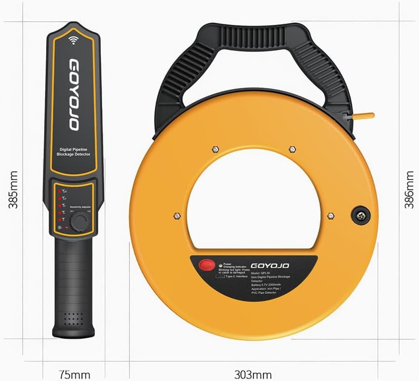 Pipeline Blockage Detector Locator, 30M Electromagnetic Induction Pipe Locator for Metal &PVC Pipes, 50 Cm Penetration Depth,&Accessories for Acc urate Detection, Includes Transmitter, Receiver