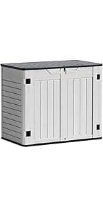 Greesum Outdoor Horizontal Resin Storage Sheds 34 Cu. Ft. Weather Resistant Resin Tool Shed, Extra Large Capacity Weather Resistant Box for Bike, Garbage Cans, Lawnmowe, Without Divider, White