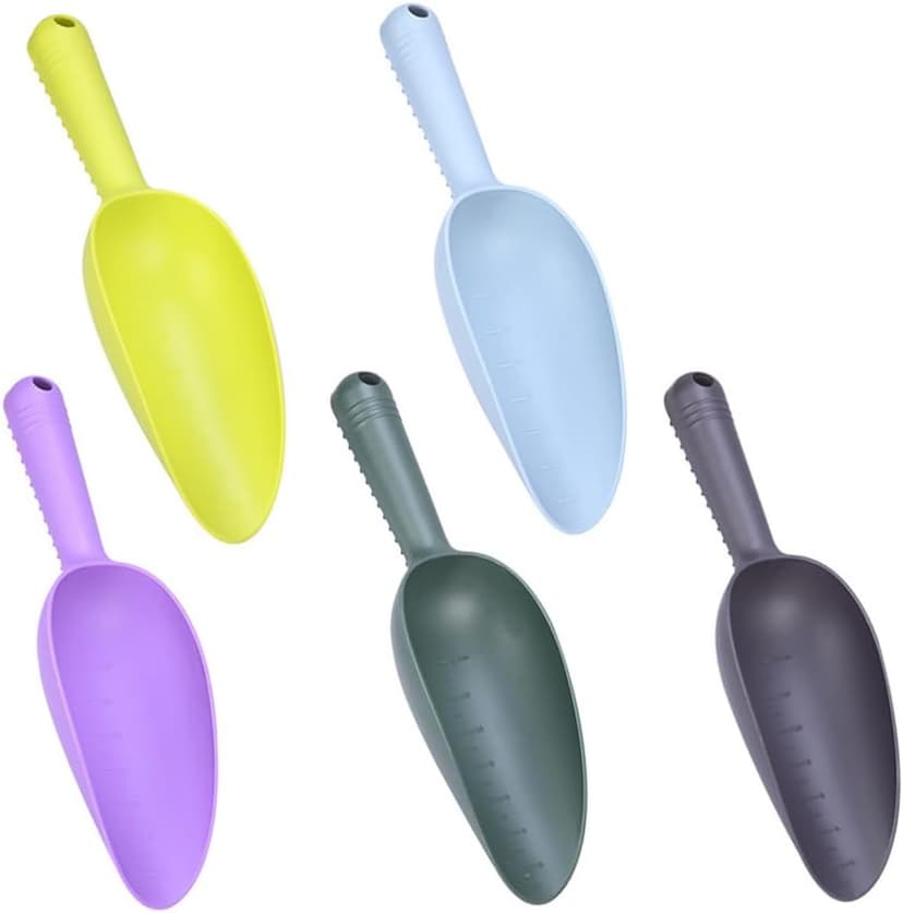 Angoily Garden Shovel, 5PCS Shovels for Digging with Mark, Plastic Soil Scoop Colorful Soil Shovel Trowel Garden Tool, Gardening Shovel, Hand Shovel, Cultivating Planting Shovel Gardening Tool