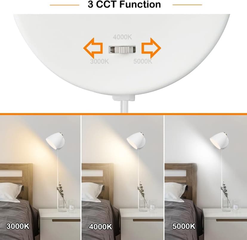 Modern Plug in Wall Light, Adjustable Angle 100°&330°White Plug in Wall Sconce, 3 Color Changeable Indoor Sconce Small Wall Mounted Reading Light, LED Wall Lamp as Kid Room Living Room Bedroom