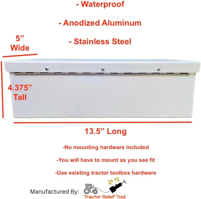 Weatherproof Anodized Aluminum Tractor Tool Box for Kubota, John Deere, Modern Tractors - Universal Fit by Tractor Relief Tool™
