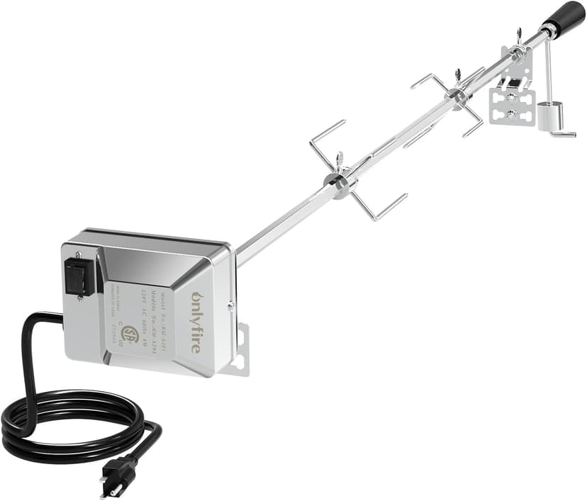 onlyfire 6022 Universal Grill Replacement Rotisserie Kit, with 37'' ×1/2'' Hexagon Spit Rod and Stainless Steel Electric Motor(Do No Fit Weber Gas Grill)