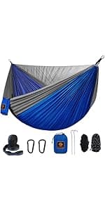 Camping Hammock with Net,Travel Portable Lightweight Hammocks with Tree Straps and Solid D-Shape Carabiners,Parachute Nylon Hammock for Outsides Backpacking Beach Backyard Patio Hiking