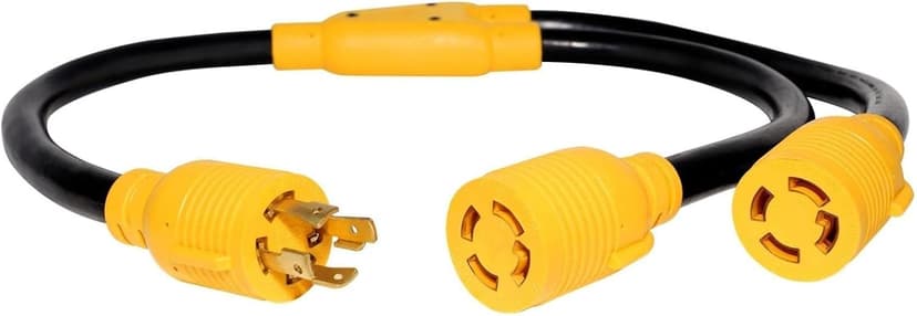 MECMO 4 Prong 30 Amp Generator Splitter Y Adapter NEMA L14-30P to 2x L14-30R, 10 AWG SJTW Generator Locking Power Cord Cable 3FT for Manual Transfer Switch, Portable Generators, Outages 125/250V 7500W