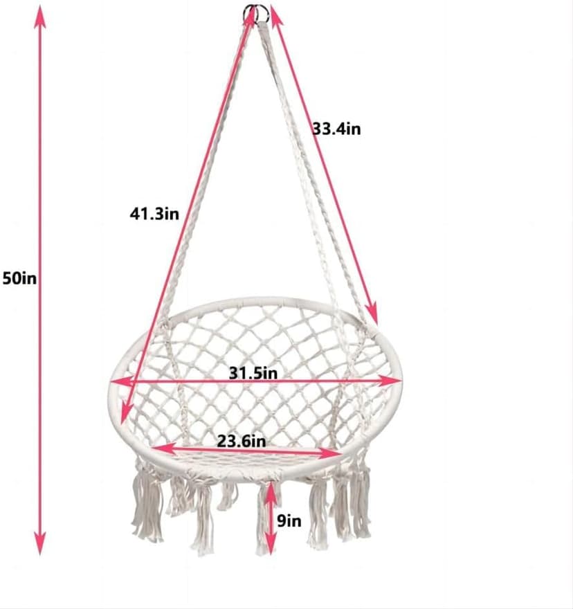 Hammock Hanging Swinging Chair,Hanging Cotton Rope Swing Chairs with Cushion and Hardware Kits, Hanging Chairs for Indoor Balcony and Outdoor Use,Perfect for Bedroom, Porch, Kids, Adults, (330 Lbs)