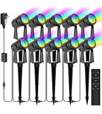 SUNTHIN Outdoor Landscape Lighting, 4 Pack Outdoor Spot Lights with Transformer for Yard, Plant, Lawn, Tree, Flags, House, Garden, Fence Use, IP65 Waterproof & Connectable