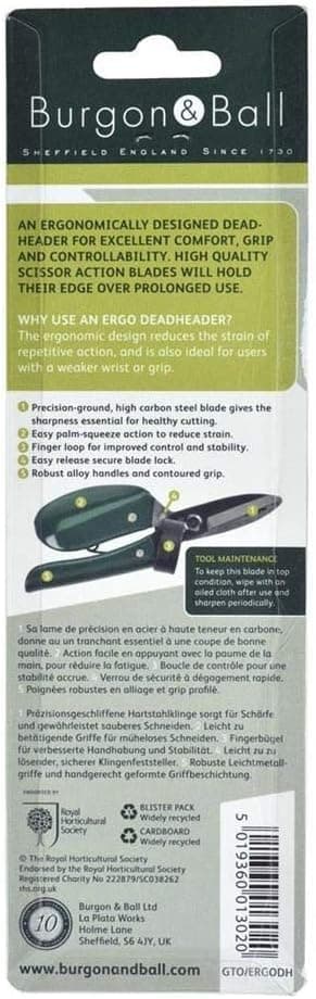 Burgon & Ball Ergo Deadheader Small Garden Snips Shears | Mini Pruning Shears Handheld 10 Year Guarantee