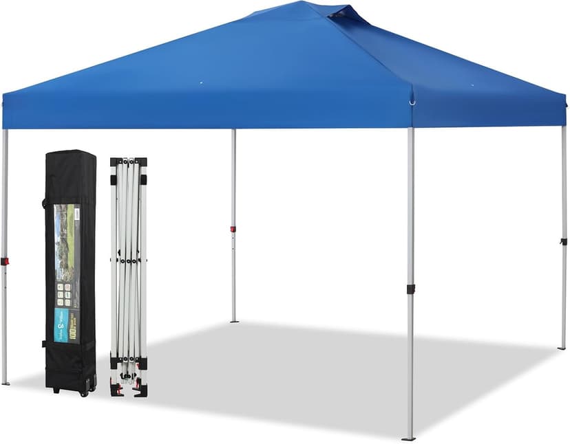 Canopy Tent Pop Up 10x10 ft, Outdoor Patio Portable Commercial Canopies Shelter Heavy Duty Straight Legs with Roller Bag, 8 Stakes, 4 Guy Ropes, UPF50+, Blue, Sophia & William