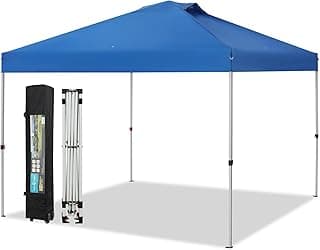Canopy Tent Pop Up 10x10 ft, Outdoor Patio Portable Commercial Canopies Shelter Heavy Duty Straight Legs with Roller Bag, 8 Stakes, 4 Guy Ropes, UPF50+, Blue, Sophia & William