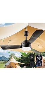 Ceiling Fans with Lights,28" LED Fan Light Hanging with Hook,Hook Type Ceiling Fan,Plug in Ceiling Fan Light,35W,3000-6500k,Remote Control,Portable Fan for Camping Bed,Patios,(Black)