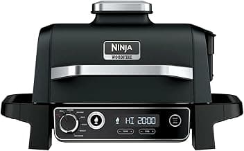 Ninja OG705CO 7-in-1 Outdoor Electric Grill & Smoker - Grill, BBQ, Air Fry, Roast & Dehydrate - Uses Woodfire Pellets - Portable & Weather Resistant, Black