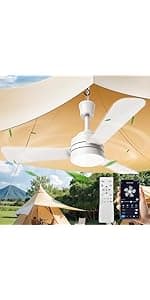 Ceiling Fans with Lights,28" LED Fan Light Hanging with Hook,Hook Type Ceiling Fan,Plug in Ceiling Fan Light,35W,3000-6500k,Remote Control,Portable Fan for Camping Bed,Patios,(Black)