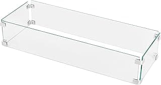 Nuu Garden Fire Pit Wind Guard for Rectangular Fire Pit Table 29'' x 10'' x 6" Sturdy and Durable Flame Protective Transparent Tempered Glass Guard with Aluminum Alloy Corner Bracket