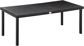 Outsunny 75" x 35" Outdoor Dining Table for 8 People, Rectangular Aluminum Frame Garden Table with All-Weather Faux Wood Top for Garden, Lawn, Patio, Black