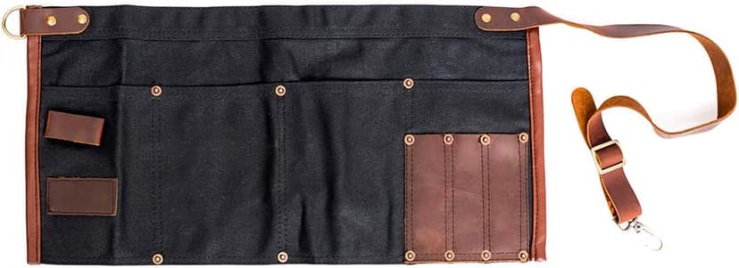 Luchuan Waterproof Waxed Canvas Tool Apron With the Adjustable Genuine Leather Belt (Black)