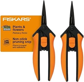 Fiskars Pruning Snips - 6" Garden Shears with Comfort Grip and Spring Action - Sharp and Precise Non-Stick Steel Blades - Quality Pruning Shears for Plants in Grow Tents and Hydroponics - 2 Pack