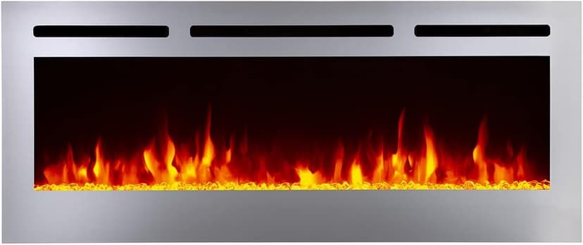 Touchstone Sideline Deluxe -Stainless Steel Smart Electric Fireplace- 50" Wide- Alexa/WiFi-Enabled- in Wall Recessed- 5 Flame Settings- 9 Flame Colors- 1,500W Heater- Log & Crystal Options- 86273
